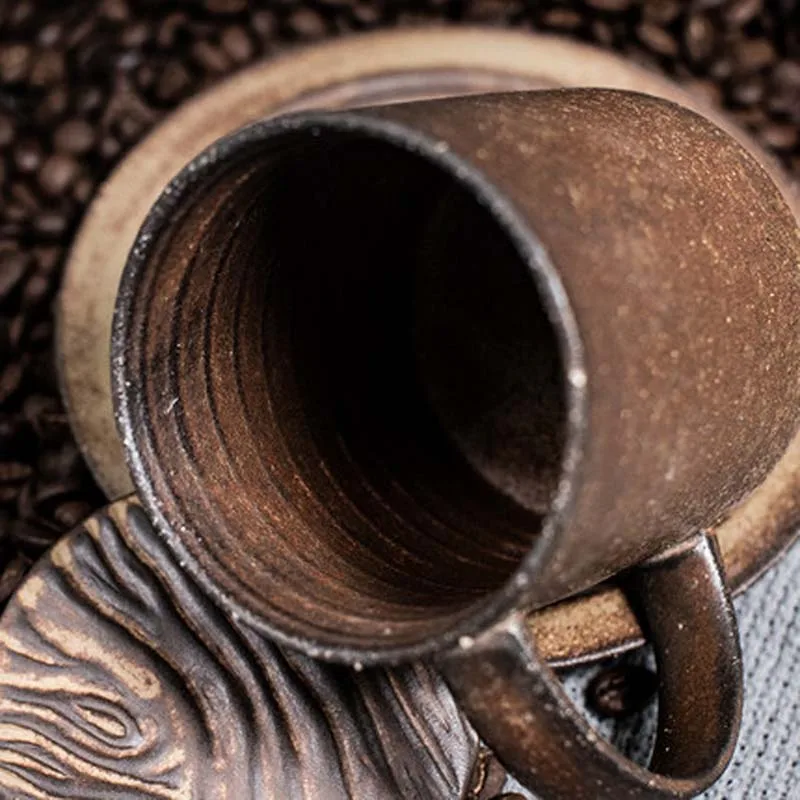 Керамический набор кофейных чашек и блюдец ручной работы в японском стиле в стиле ретро, художественная чашка, керамическая кофейная чашка ручной работы с крышкой Изображение 5