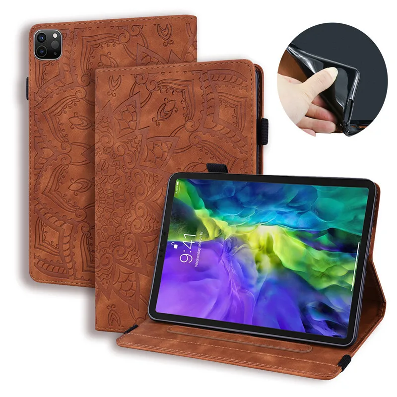 Кожаный чехол с 5-цветным Цветочным 3D-Тиснением Для Apple iPad Pro 12.9 2020 Case Tablet Funda для iPad Pro 12 9 Cover 4-го поколения + Ручка Изображение 0