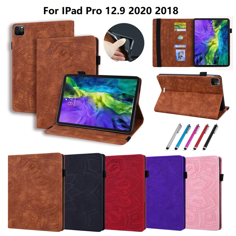 Кожаный чехол с 5-цветным Цветочным 3D-Тиснением Для Apple iPad Pro 12.9 2020 Case Tablet Funda для iPad Pro 12 9 Cover 4-го поколения + Ручка Изображение 1
