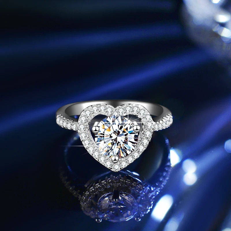 Кольца с муассанитом в форме сердца, 1 карат, серебро 925 пробы, роскошное кольцо для женщин, обручальные кольца, ювелирные украшения Изображение 0