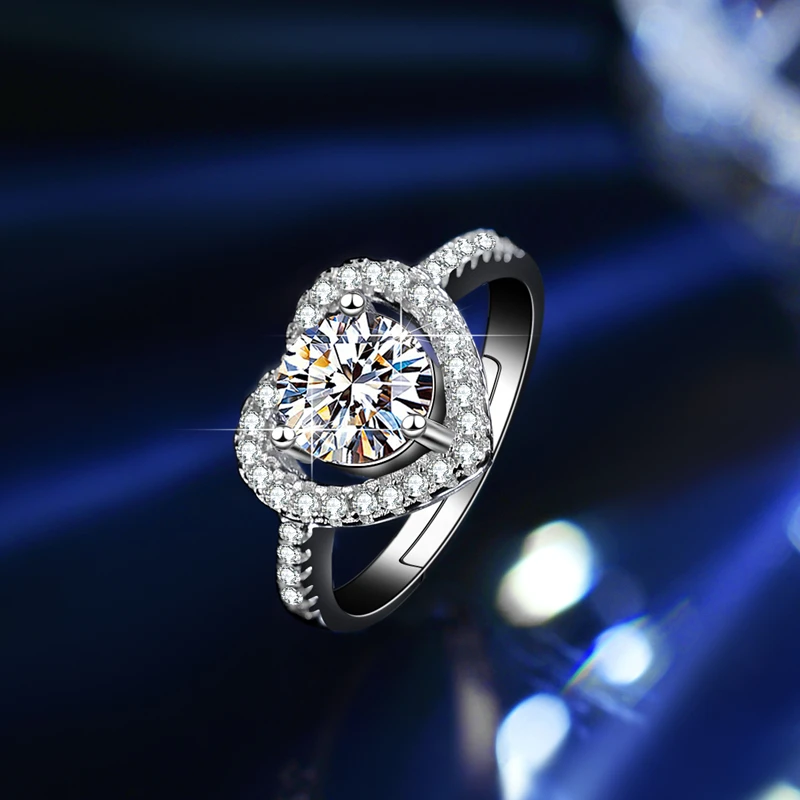 Кольца с муассанитом в форме сердца, 1 карат, серебро 925 пробы, роскошное кольцо для женщин, обручальные кольца, ювелирные украшения Изображение 1