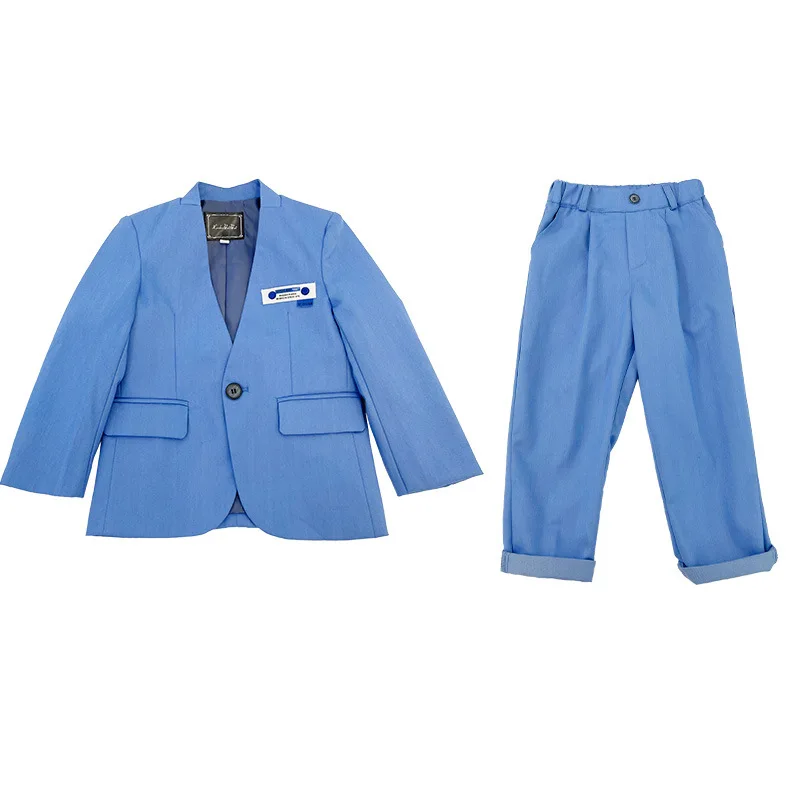 Комплект синего костюма для мальчиков на весну 2023 года, детское Корейское платье, праздничный костюм для выступлений, детские модные куртки, брюки, одежда из 2 предметов Изображение 5