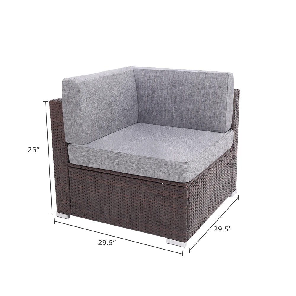Комплект угловых диванов из ПЭ-ротанга для патио, 1 шт. коричнево-серый [В наличии в США] Изображение 1