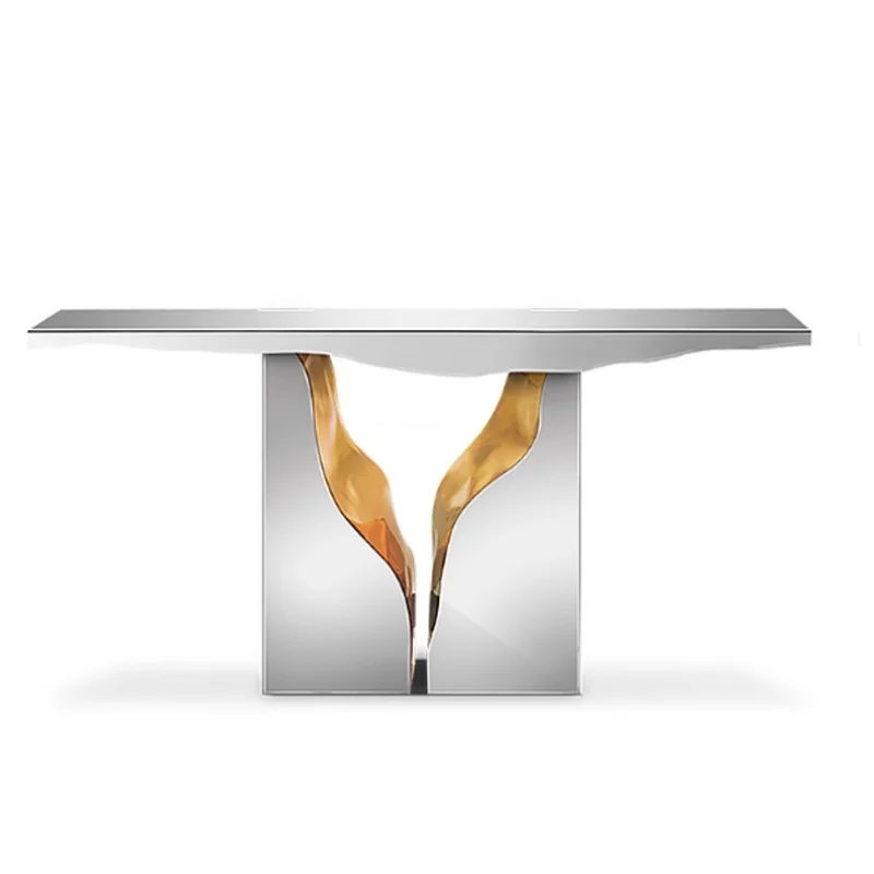 Консольный стол из постмодернистской нержавеющей стали, перегородка для домашнего обихода у стены, антикварный шкаф, Скандинавский Простой длинный Изображение 4