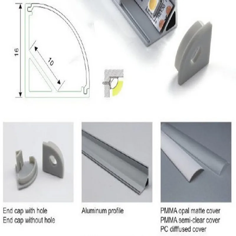корпус светодиодной панели, V-образный Треугольный светодиодный алюминиевый профиль mikly / прозрачная крышка, пластиковый разъем, Светодиодный канал alu 5-20шт 50см Изображение 3