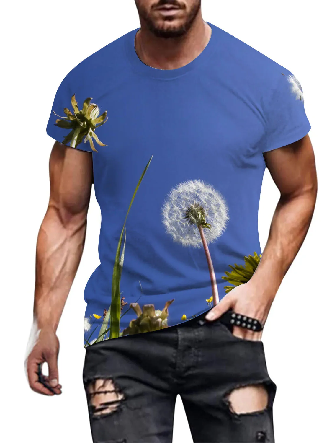 Красивый и веселый повседневный топ для улицы, модная футболка большого размера с 3D-принтом в виде одуванчика и растений Изображение 3