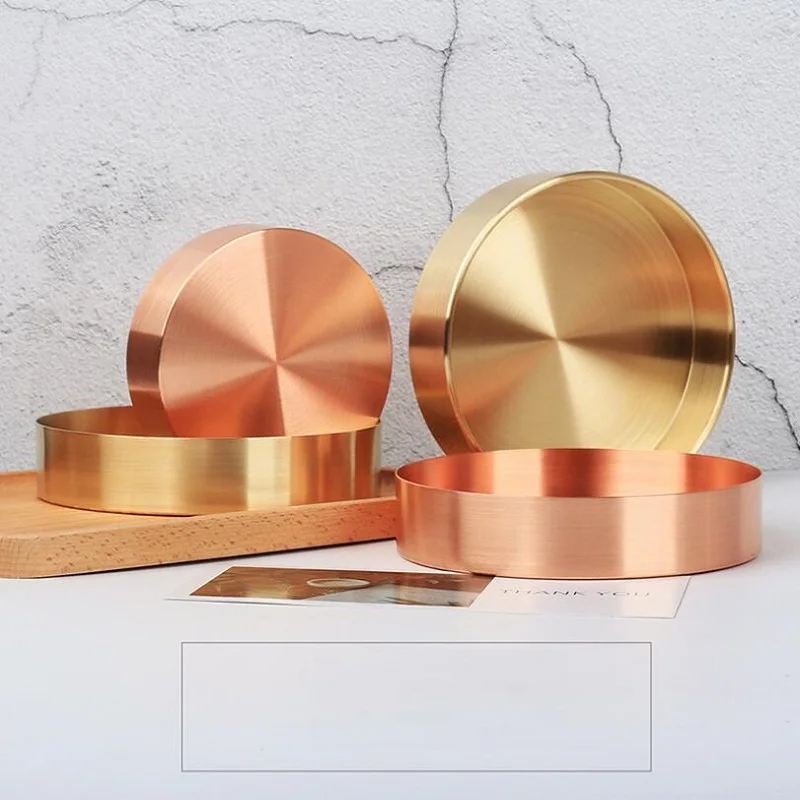 Круглый металлический поднос в стиле ретро из чистой меди, коробка для коллекции золотых украшений, латунная посуда Изображение 0