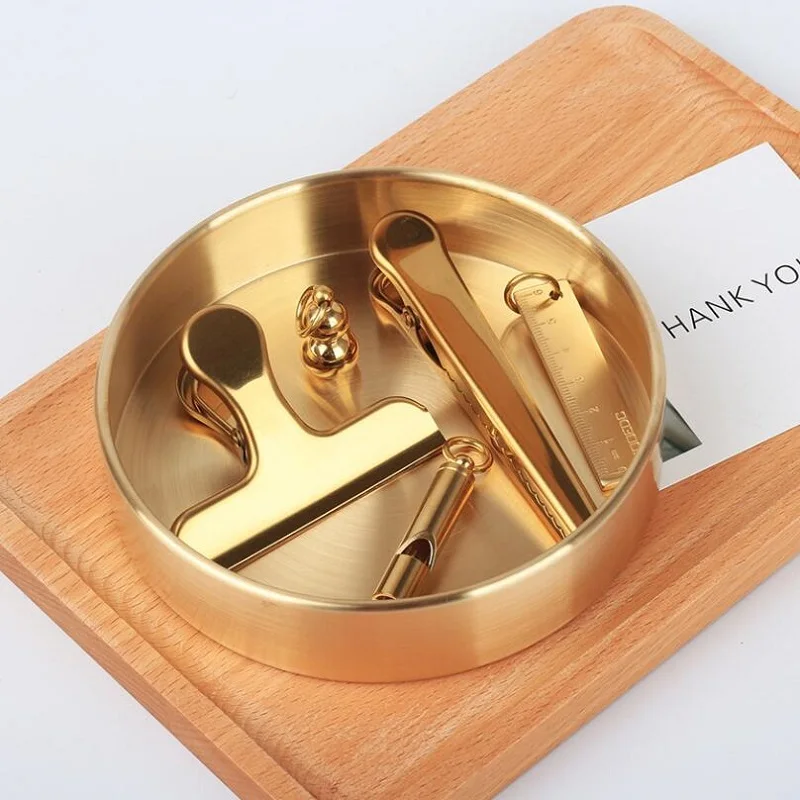 Круглый металлический поднос в стиле ретро из чистой меди, коробка для коллекции золотых украшений, латунная посуда Изображение 3