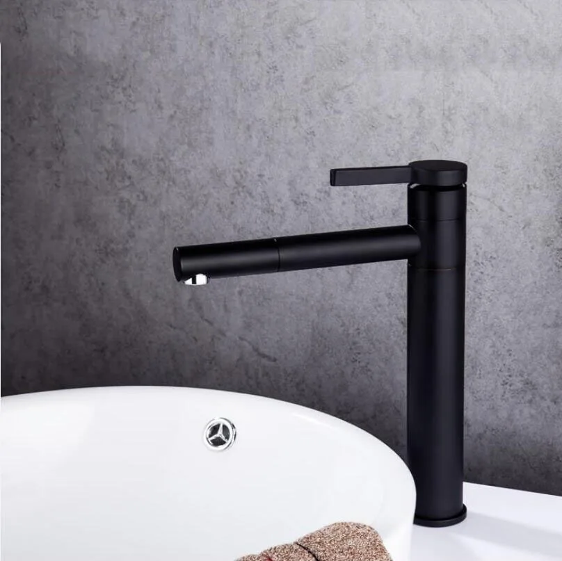 Латунный, черно-белый, окрашенный краской для выпечки Смеситель для раковины в ванной, Умывальник, Вращающаяся на 360 ° насадка для смешивания холодной и горячей воды, кран Изображение 2