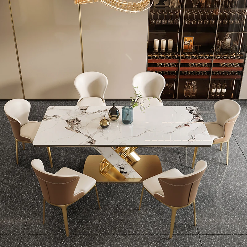 Легкий роскошный обеденный стол прямоугольный обеденный стол обеденный стол со стулом импортный обеденный стол из яркой каменной плиты Изображение 0