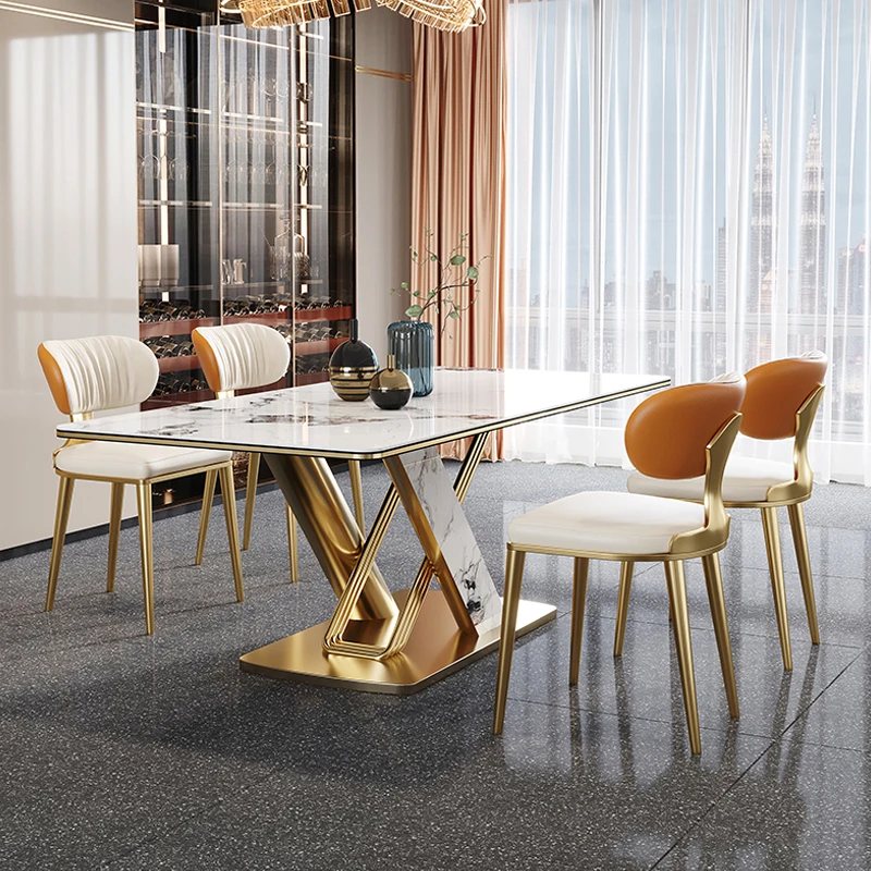Легкий роскошный обеденный стол прямоугольный обеденный стол обеденный стол со стулом импортный обеденный стол из яркой каменной плиты Изображение 1
