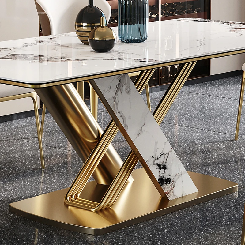 Легкий роскошный обеденный стол прямоугольный обеденный стол обеденный стол со стулом импортный обеденный стол из яркой каменной плиты Изображение 2