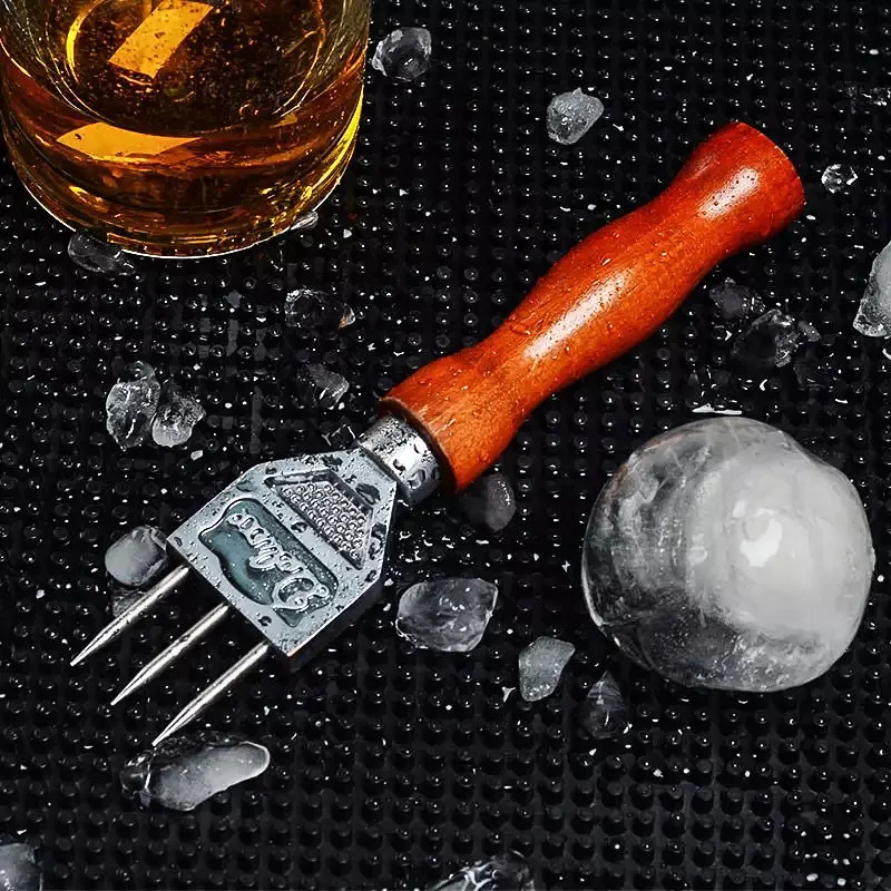 Ледоруб - прочная дробилка для льда с ручкой из цельного дерева, трехзубая дробилка для льда из нержавеющей стали 304 для бармена-коктейль-бармена Изображение 2