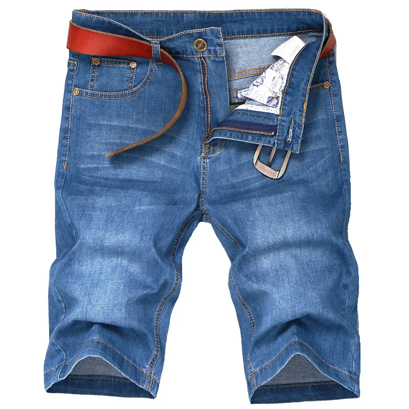 Летние джинсовые шорты большого размера, светло-голубые эластичные брюки с пятью разрезами, средние брюки, мужские брюки большого размера 48 46 44 Изображение 3