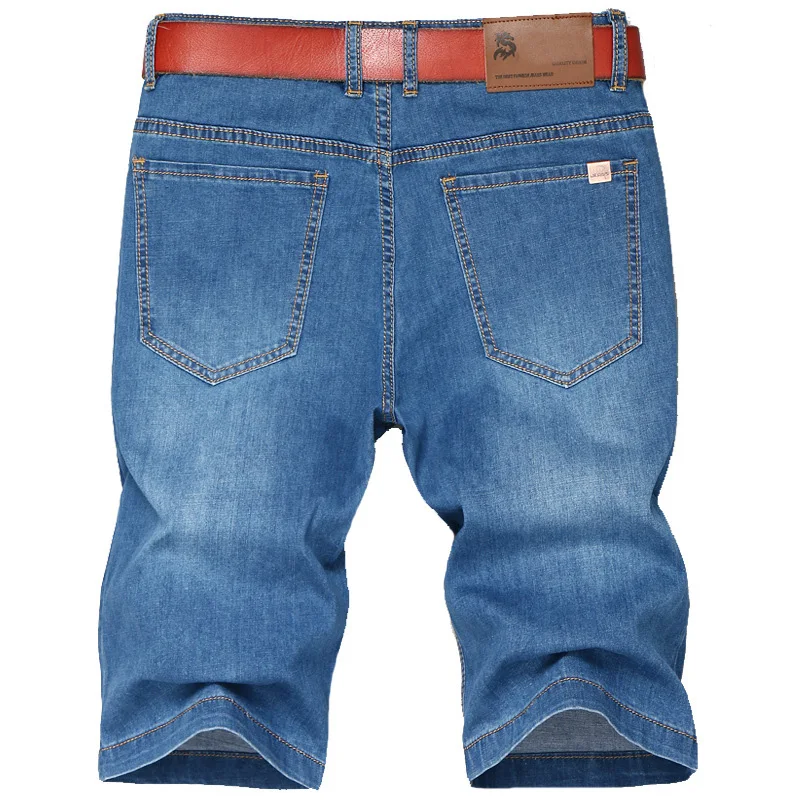 Летние джинсовые шорты большого размера, светло-голубые эластичные брюки с пятью разрезами, средние брюки, мужские брюки большого размера 48 46 44 Изображение 4