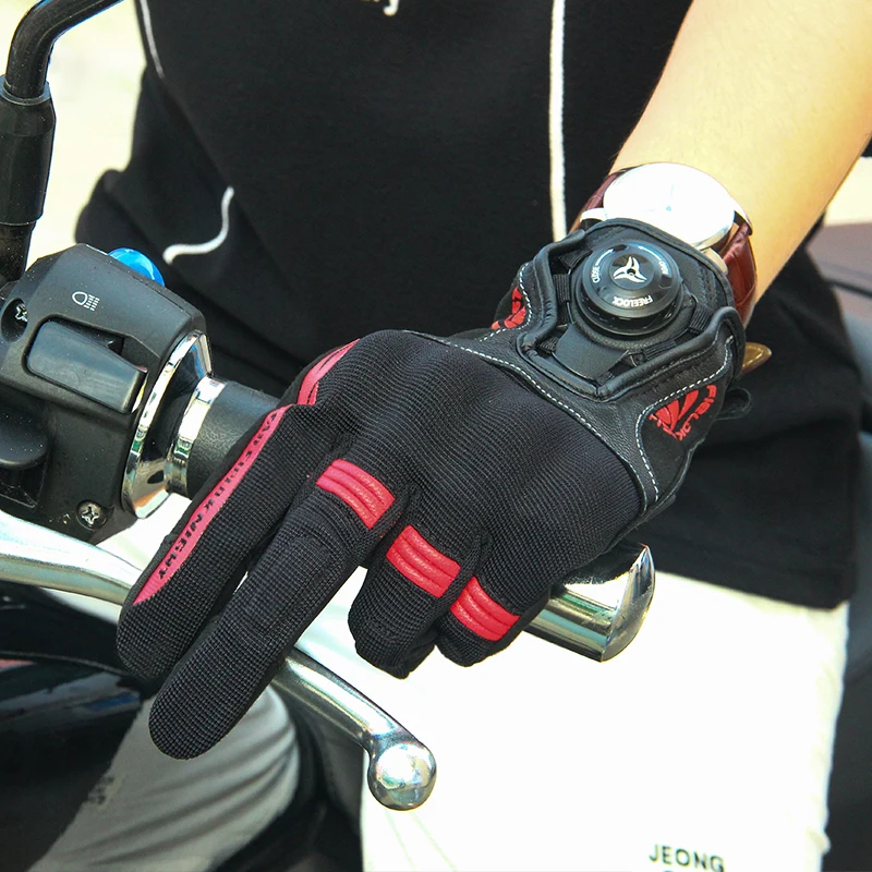 Летние мотоциклетные перчатки Дышащие Защитные перчатки для спорта на весь палец, Гоночные Аксессуары для верховой езды, Мотоциклетная перчатка с кнопкой Изображение 5