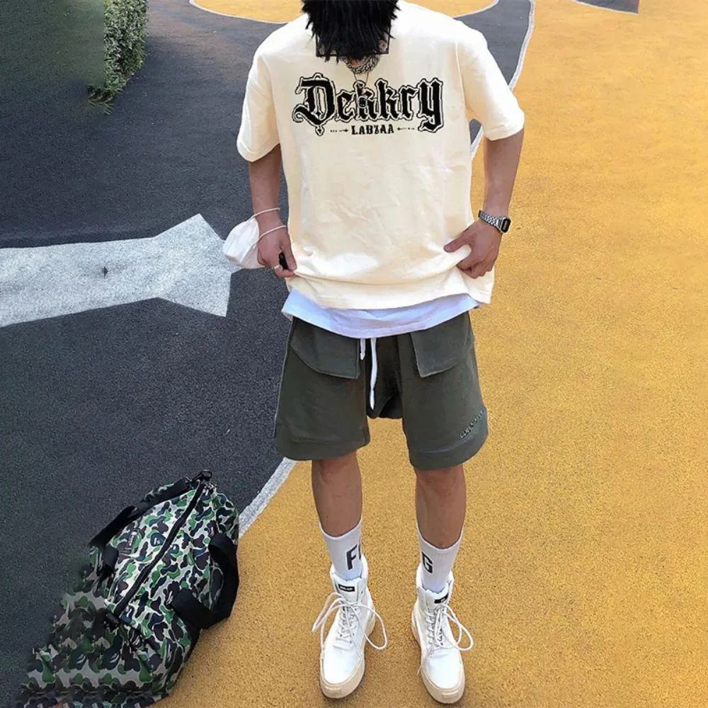 Летняя и осенняя мужская универсальная футболка в гонконгском стиле с короткими рукавами, Летняя свободная простая пара в стиле Y2K в стиле хип-хоп Изображение 1