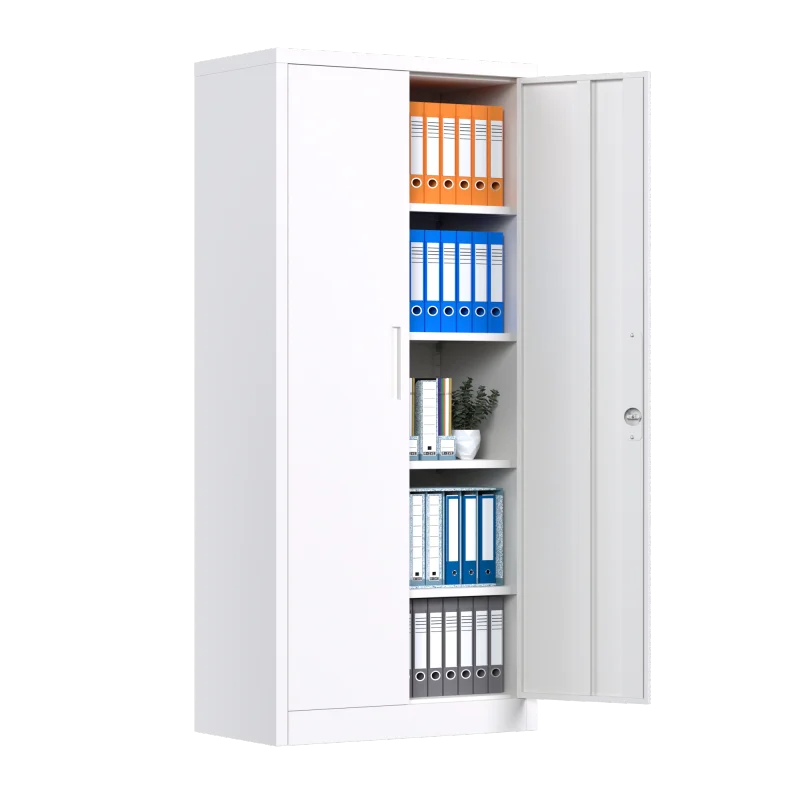 Металлический шкаф для хранения с 4 регулируемыми полками и запирающейся дверцей белого цвета Изображение 0