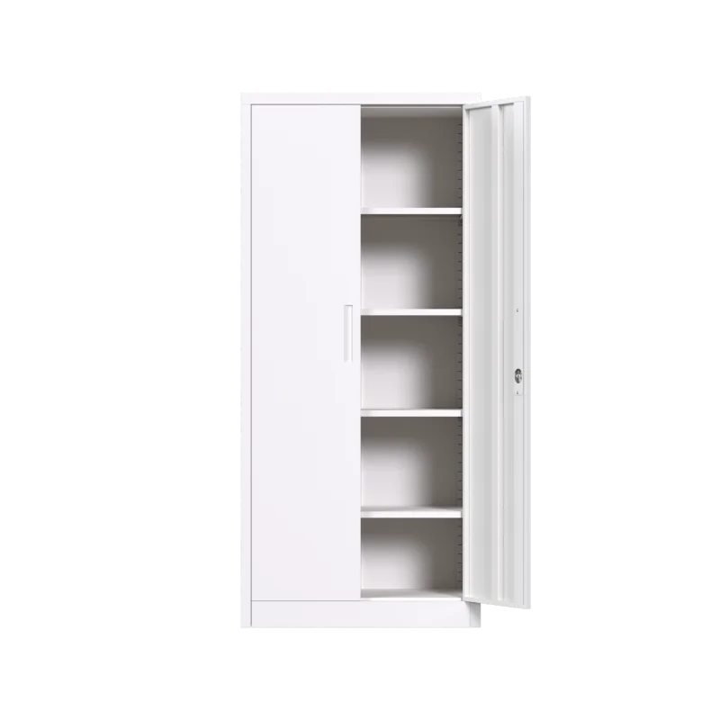 Металлический шкаф для хранения с 4 регулируемыми полками и запирающейся дверцей белого цвета Изображение 2
