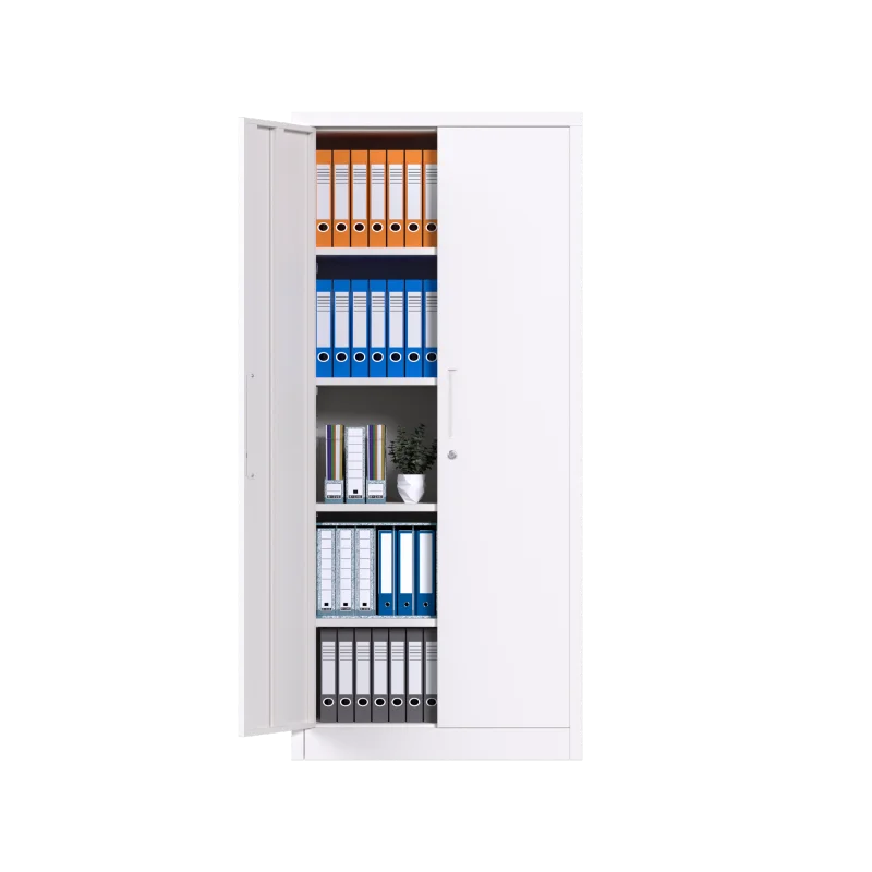 Металлический шкаф для хранения с 4 регулируемыми полками и запирающейся дверцей белого цвета Изображение 3
