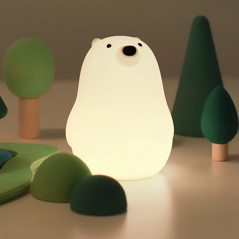 Милый мультяшный силиконовый медведь, светодиодный ночник, USB Перезаряжаемый сенсорный ночник, прикроватная тумбочка для спальни, настольная лампа для детей, подарок на день рождения Изображение 0