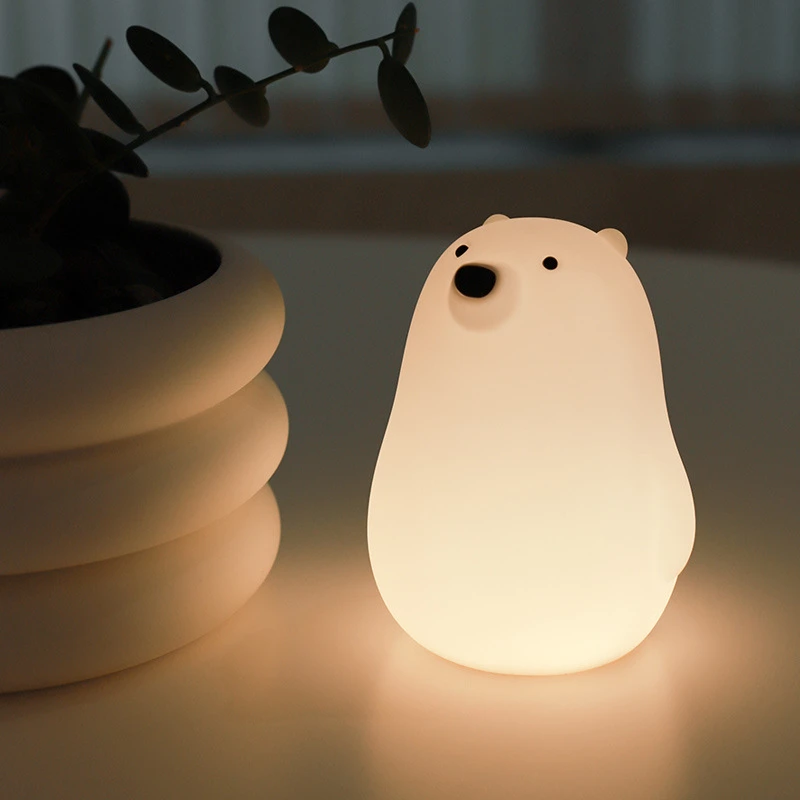Милый мультяшный силиконовый медведь, светодиодный ночник, USB Перезаряжаемый сенсорный ночник, прикроватная тумбочка для спальни, настольная лампа для детей, подарок на день рождения Изображение 1
