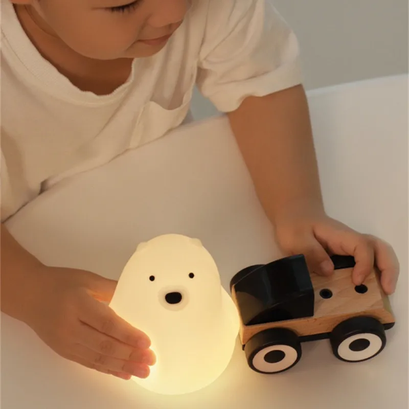 Милый мультяшный силиконовый медведь, светодиодный ночник, USB Перезаряжаемый сенсорный ночник, прикроватная тумбочка для спальни, настольная лампа для детей, подарок на день рождения Изображение 2