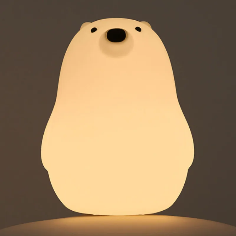 Милый мультяшный силиконовый медведь, светодиодный ночник, USB Перезаряжаемый сенсорный ночник, прикроватная тумбочка для спальни, настольная лампа для детей, подарок на день рождения Изображение 3