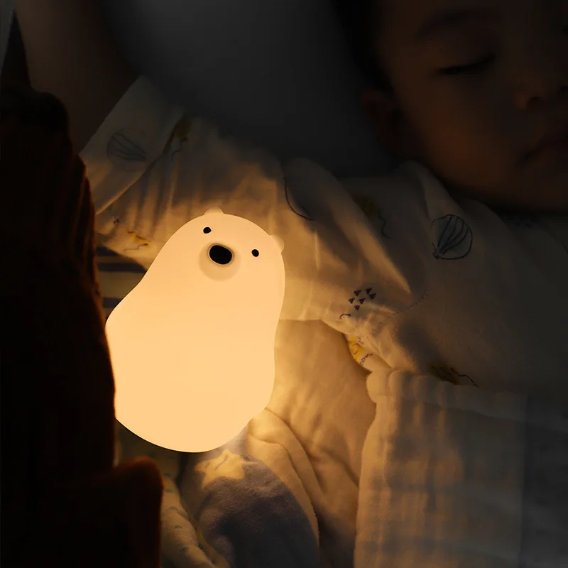 Милый мультяшный силиконовый медведь, светодиодный ночник, USB Перезаряжаемый сенсорный ночник, прикроватная тумбочка для спальни, настольная лампа для детей, подарок на день рождения Изображение 4