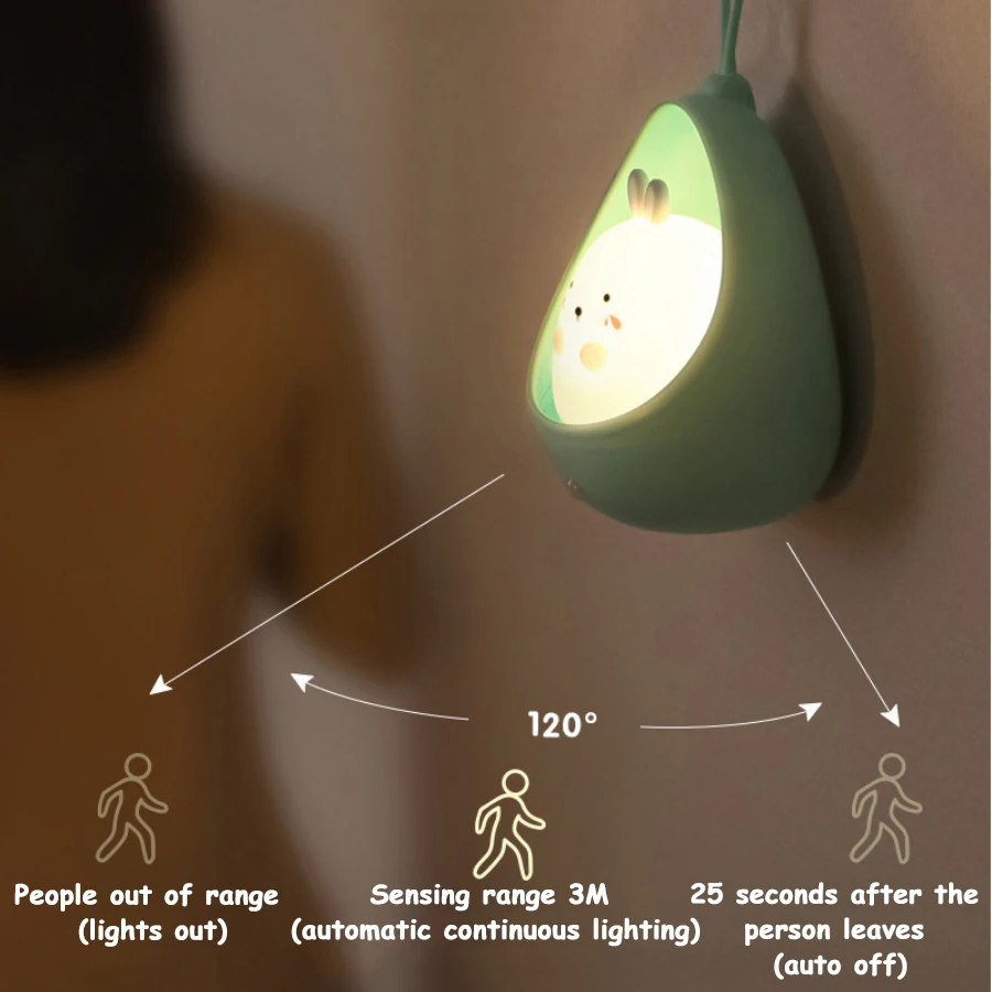 Милый ночник в виде животного с сенсорным управлением, индукционная лампа для детей, спальня, USB Перезаряжаемые Силиконовые светодиодные настенные светильники Изображение 2