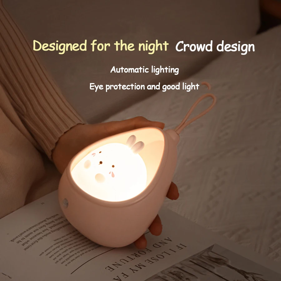 Милый ночник в виде животного с сенсорным управлением, индукционная лампа для детей, спальня, USB Перезаряжаемые Силиконовые светодиодные настенные светильники Изображение 3