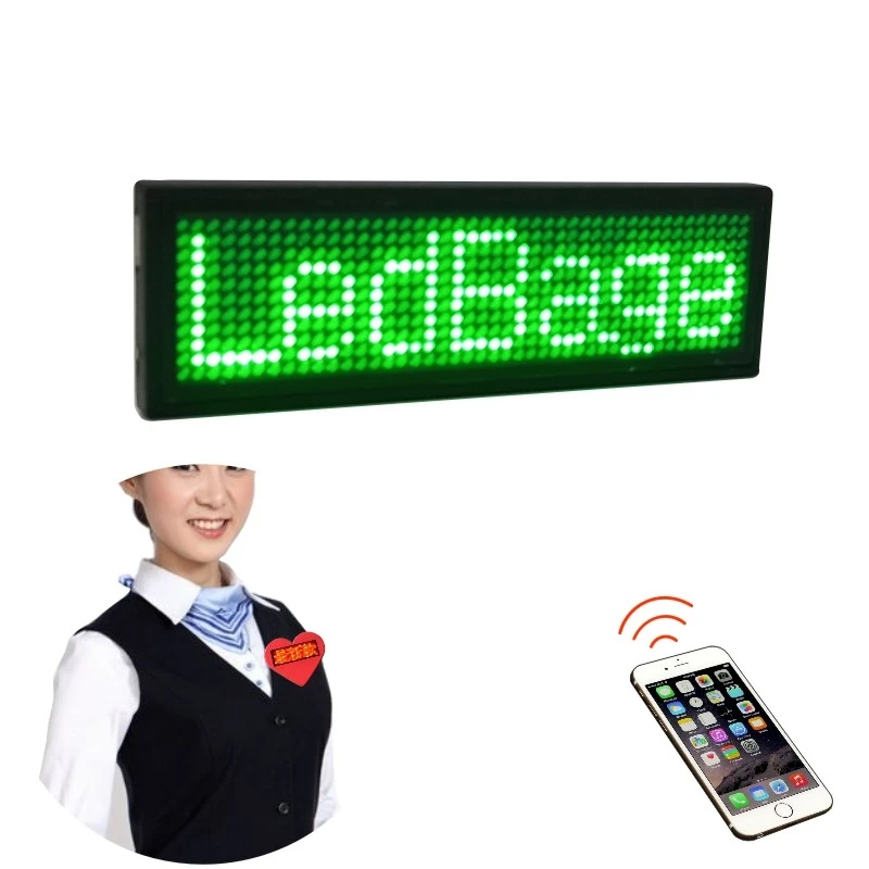 Мини-светодиодная табличка с цифровым дисплеем Bluetooth-светодиодный именной значок с Пользовательской прокруткой на доске объявлений Pin-код, Носимая Светодиодная бирка, Знаковый значок Изображение 0