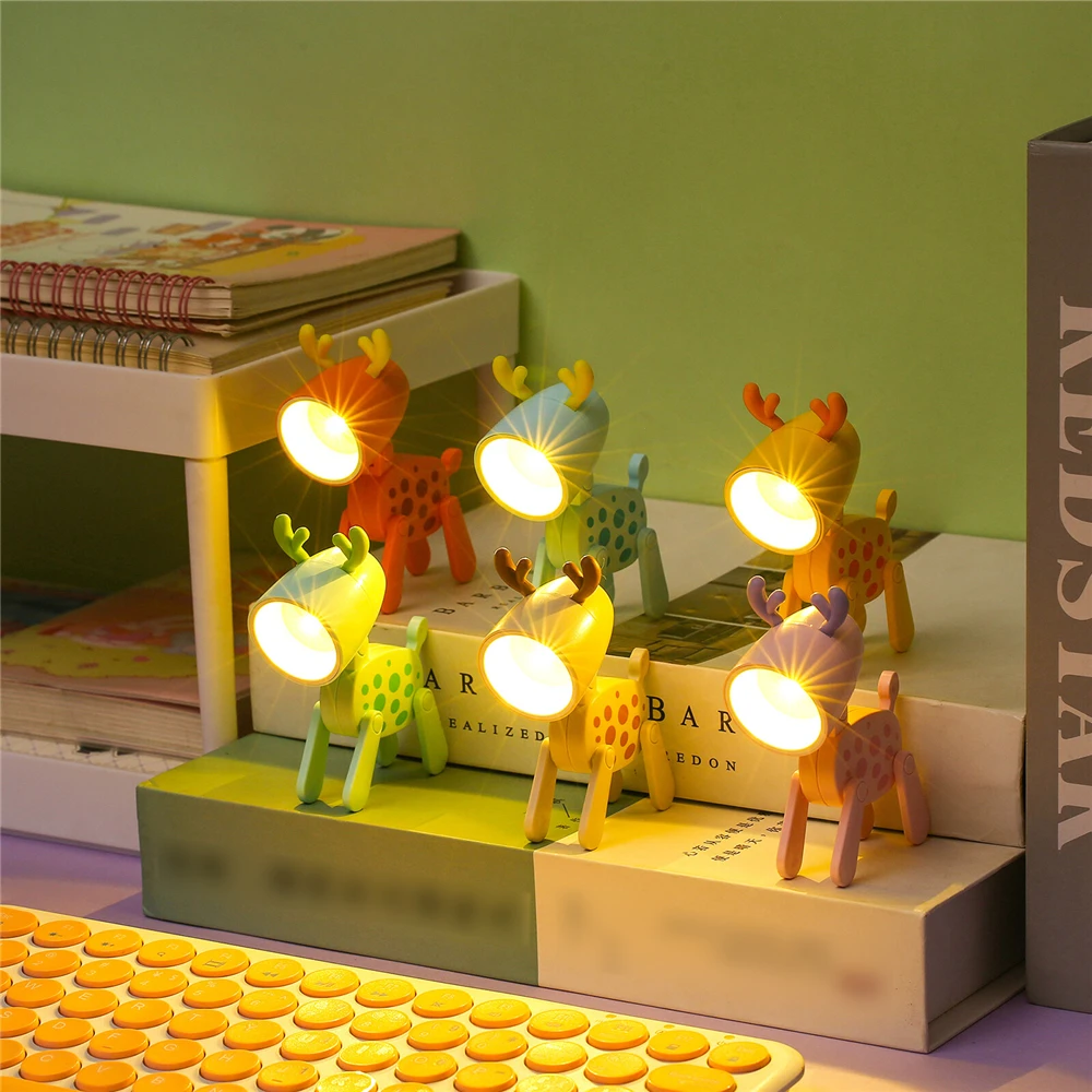 Мини Складной светодиодный ночник Креативные Животные Собака Олень Декор рабочего стола Настольная лампа Освещение для чтения Украшение для студенческих подарков Изображение 0