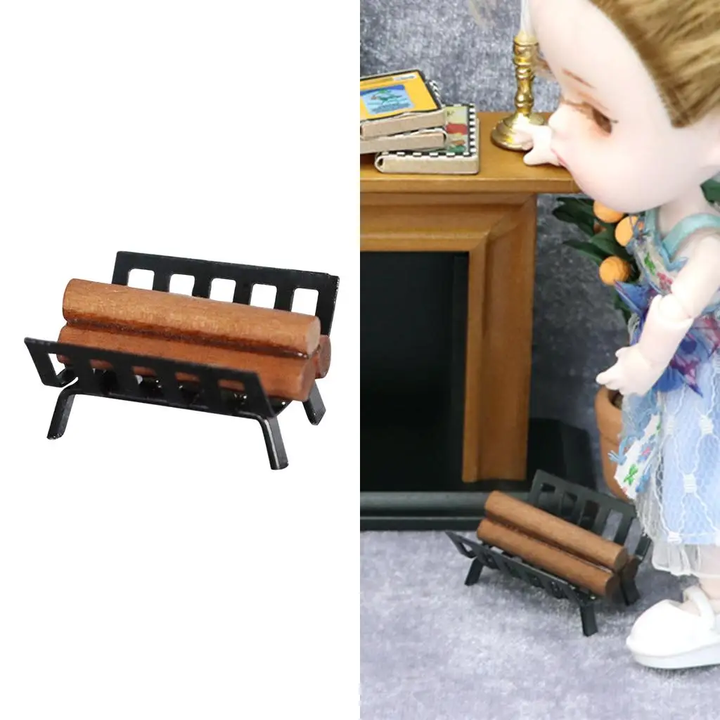 Миниатюрная модель печи в кукольном домике 1: 12, тележка для запекания, подставка для дров Изображение 0