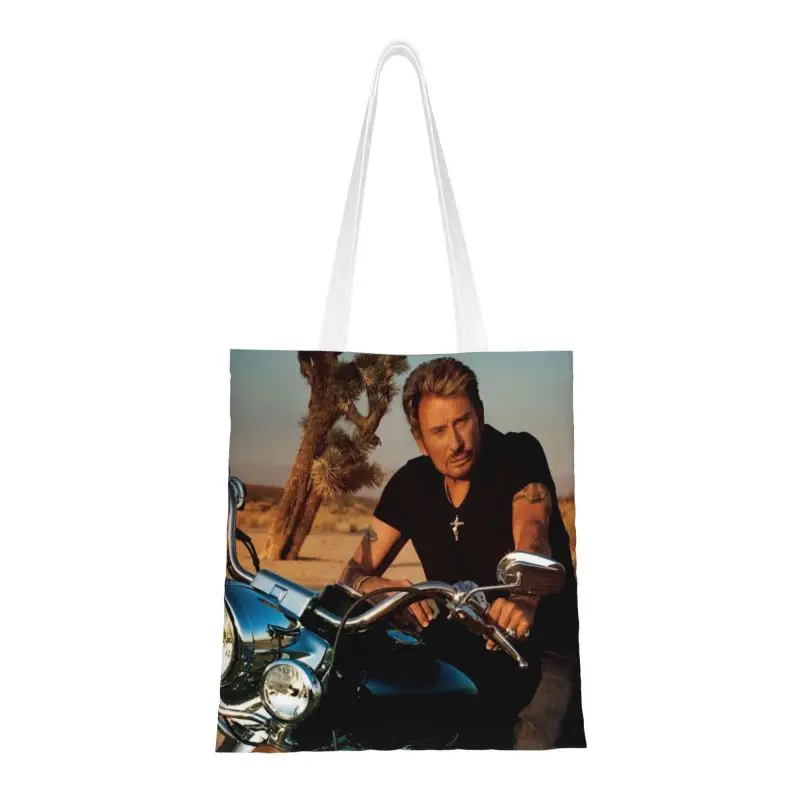Мотоцикл Johnny Hallyday, сумка для покупок, французский рок-певец, холщовые сумки через плечо, сумки большой емкости Изображение 0