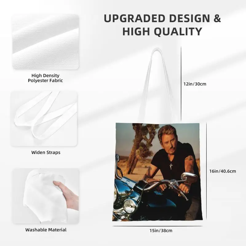Мотоцикл Johnny Hallyday, сумка для покупок, французский рок-певец, холщовые сумки через плечо, сумки большой емкости Изображение 2