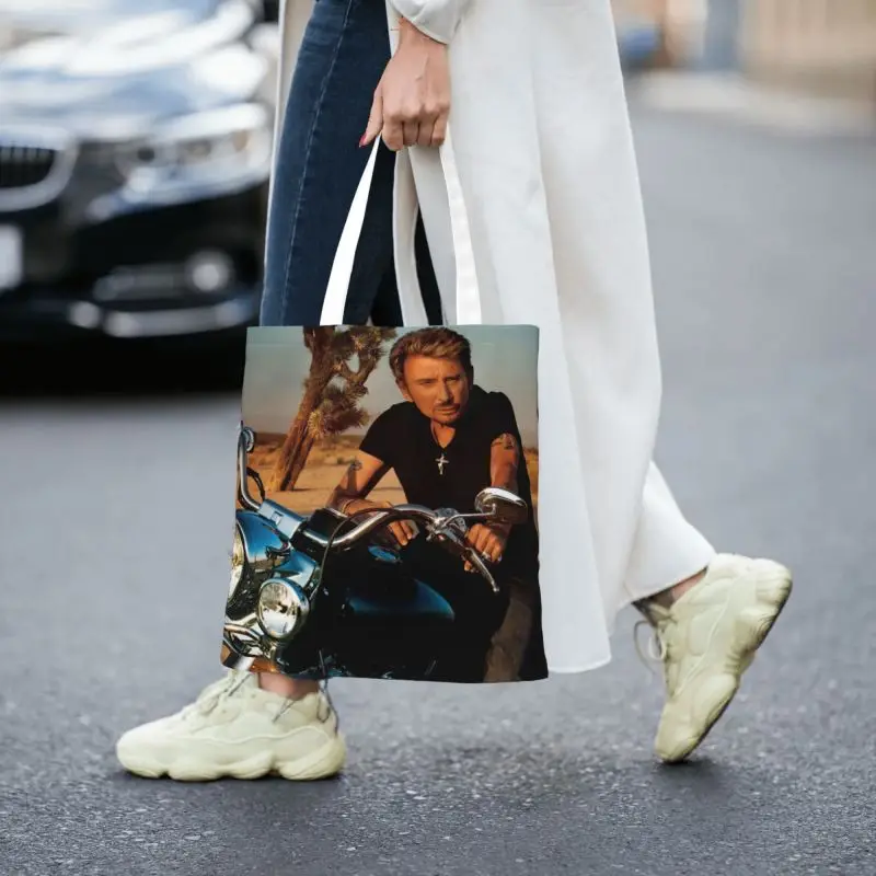 Мотоцикл Johnny Hallyday, сумка для покупок, французский рок-певец, холщовые сумки через плечо, сумки большой емкости Изображение 3
