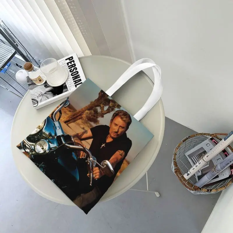 Мотоцикл Johnny Hallyday, сумка для покупок, французский рок-певец, холщовые сумки через плечо, сумки большой емкости Изображение 5