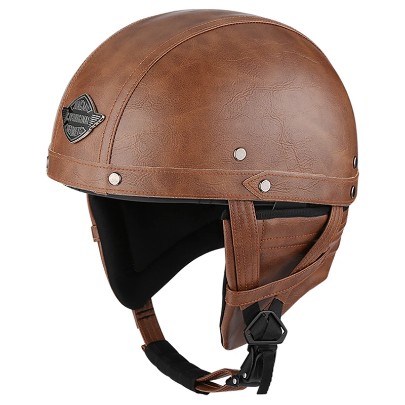 Мотоциклетные шлемы в стиле ретро с полупрозрачными очками 56-60 см, защита унисекс, черный матовый шлем для мотокросса, для гонщиков Изображение 1
