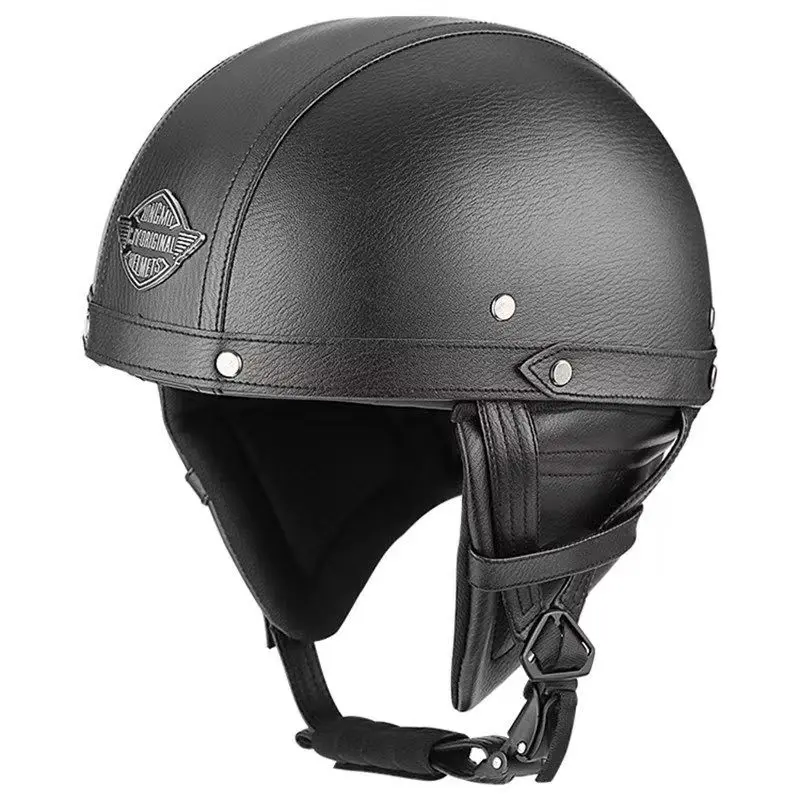 Мотоциклетные шлемы в стиле ретро с полупрозрачными очками 56-60 см, защита унисекс, черный матовый шлем для мотокросса, для гонщиков Изображение 2