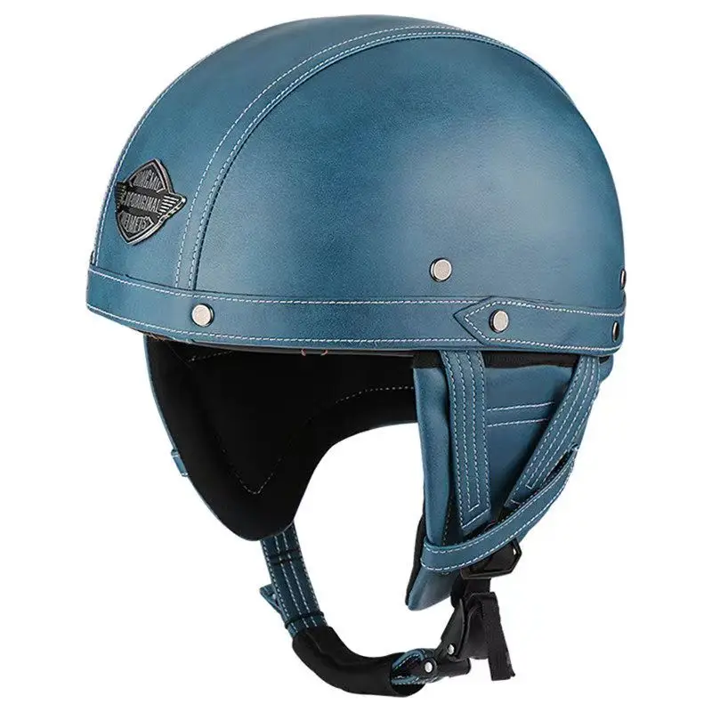 Мотоциклетные шлемы в стиле ретро с полупрозрачными очками 56-60 см, защита унисекс, черный матовый шлем для мотокросса, для гонщиков Изображение 3