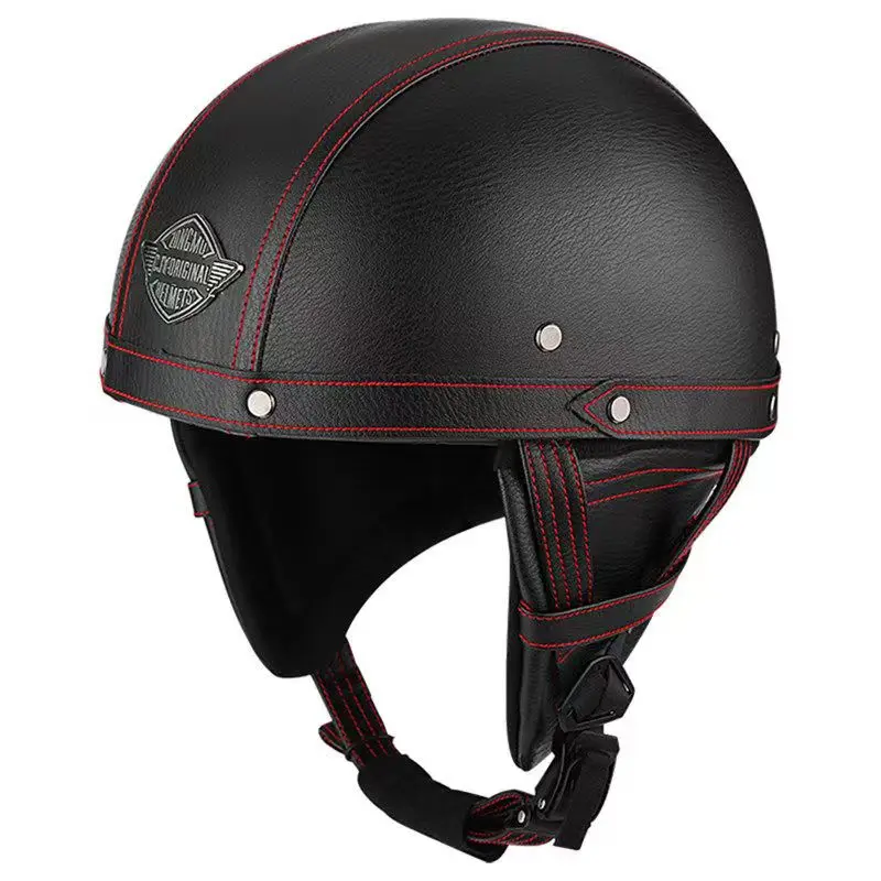 Мотоциклетные шлемы в стиле ретро с полупрозрачными очками 56-60 см, защита унисекс, черный матовый шлем для мотокросса, для гонщиков Изображение 4