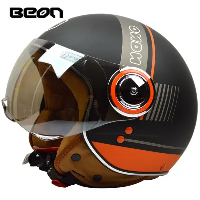 Мотоциклетный шлем BEON B-110 3/4 шлема с открытым лицом в стиле ретро для мотокросса, мотороллера, мотоциклетного шлема Изображение 1