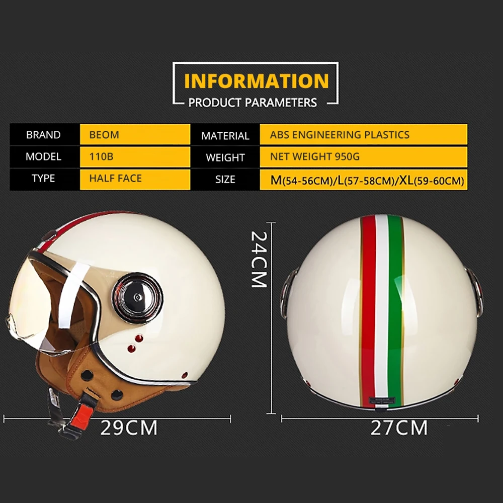 Мотоциклетный шлем BEON B-110 3/4 шлема с открытым лицом в стиле ретро для мотокросса, мотороллера, мотоциклетного шлема Изображение 2