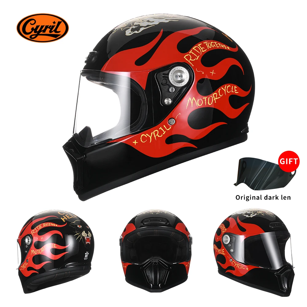 Мотоциклетный шлем из стекловолокна Легкий шлем Ретро Полнолицевой шлем DOT, одобренный ЕЭК, Мотоциклетный шлем CYRIL FF390 Изображение 0