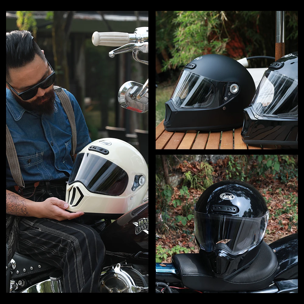 Мотоциклетный шлем из стекловолокна Легкий шлем Ретро Полнолицевой шлем DOT, одобренный ЕЭК, Мотоциклетный шлем CYRIL FF390 Изображение 4