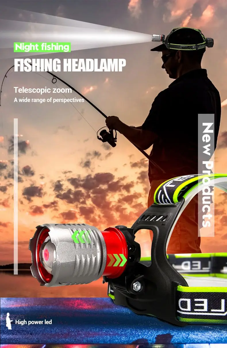 Мощный светодиодный 100 Вт налобный фонарь для морской рыбалки, шлем, ночные передние фонари, автомобильные фары, охота, умная батарея 18650, кемпинг на открытом воздухе Изображение 5