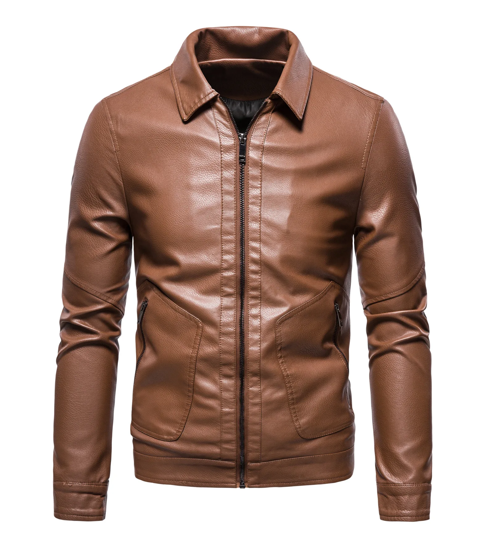 Мужская модная брендовая молодежная куртка из искусственной кожи с лацканами, флисовая кожаная куртка Изображение 0