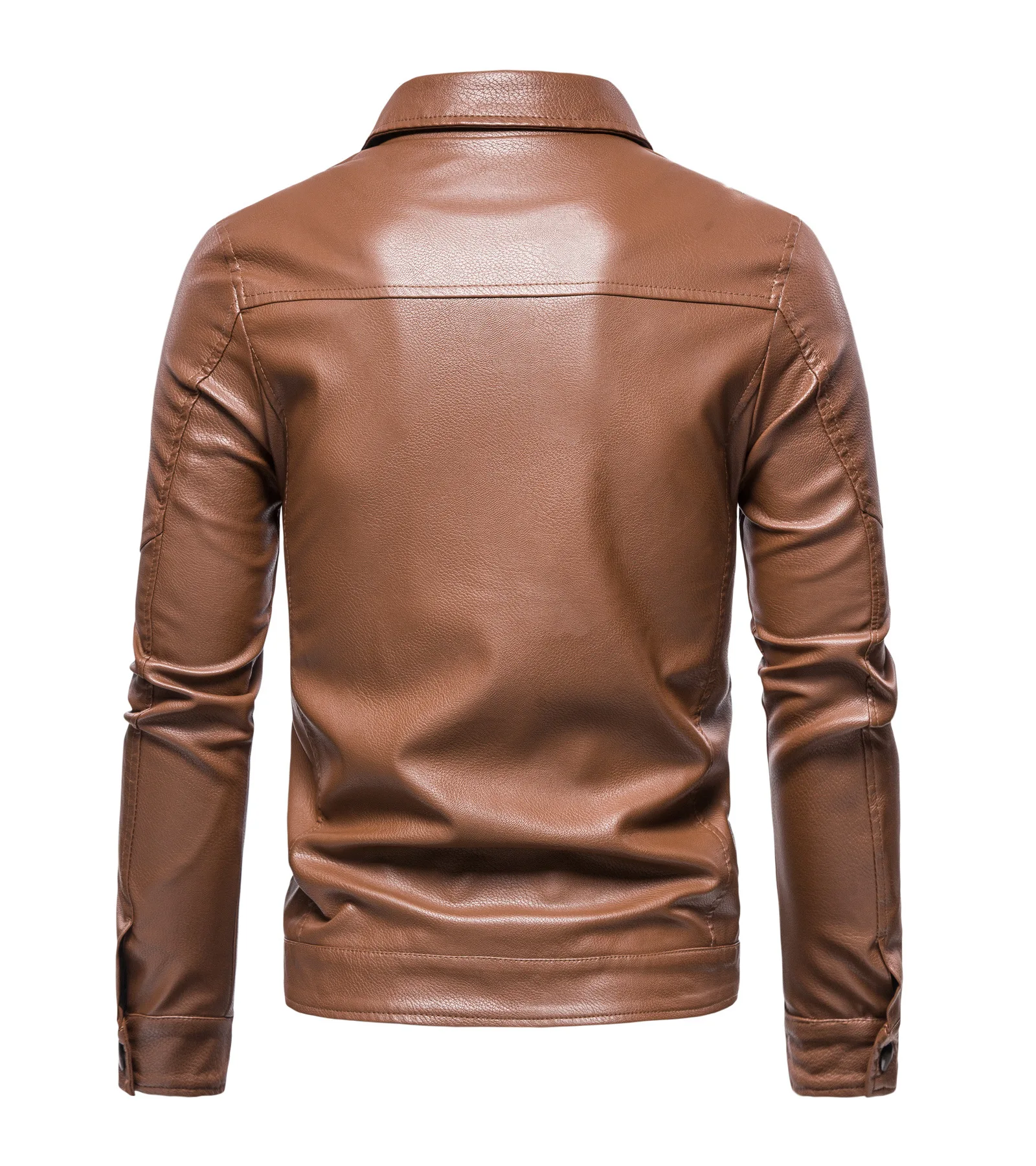 Мужская модная брендовая молодежная куртка из искусственной кожи с лацканами, флисовая кожаная куртка Изображение 2