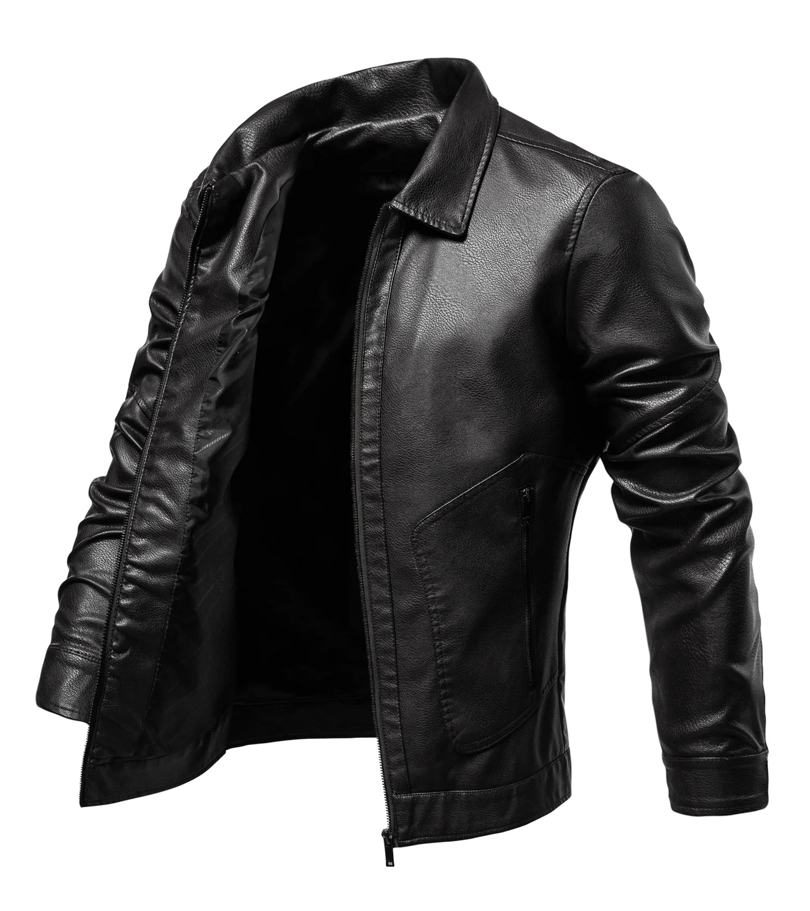 Мужская модная брендовая молодежная куртка из искусственной кожи с лацканами, флисовая кожаная куртка Изображение 4